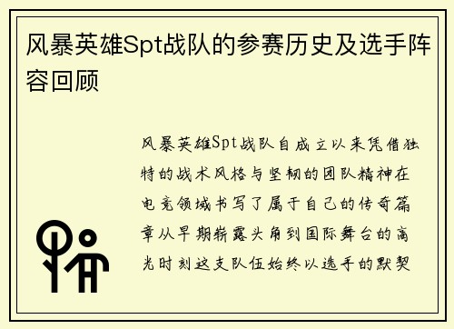 风暴英雄Spt战队的参赛历史及选手阵容回顾