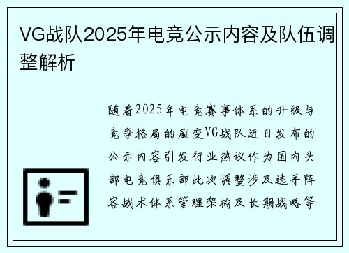 VG战队2025年电竞公示内容及队伍调整解析